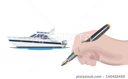 Vsai hand drawing yacht design with fountain pen Vsai hand drawing yacht design with fountain pen 140488489