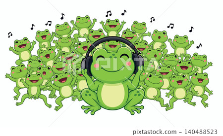 Vsai happy cartoon frogs enjoying music and dancing party Vsai happy cartoon frogs enjoying music and dancing party 140488523