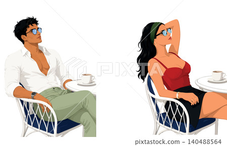 Vsai fashionable couple relaxing at cafe enjoying coffee break Vsai fashionable couple relaxing at cafe enjoying coffee break 140488564