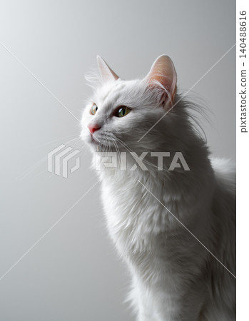 fluffy white longhair cat on white studio background fluffy white longhair cat on white studio background 140488616