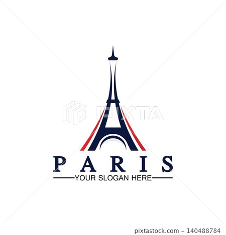 Paris and Eiffel tower logo vector icon illustrator design template Paris and Eiffel tower logo vector icon illustrator design template 140488784