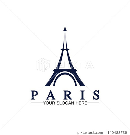 Paris and Eiffel tower logo vector icon illustrator design template Paris and Eiffel tower logo vector icon illustrator design template 140488786