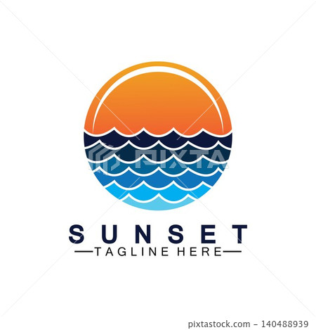 Sunset beach logo symbol vector illustration design template. Sunset beach logo symbol vector illustration design template. 140488939