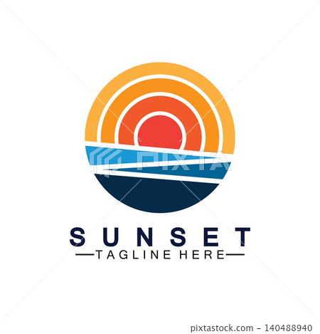 Sunset beach logo symbol vector illustration design template. Sunset beach logo symbol vector illustration design template. 140488940