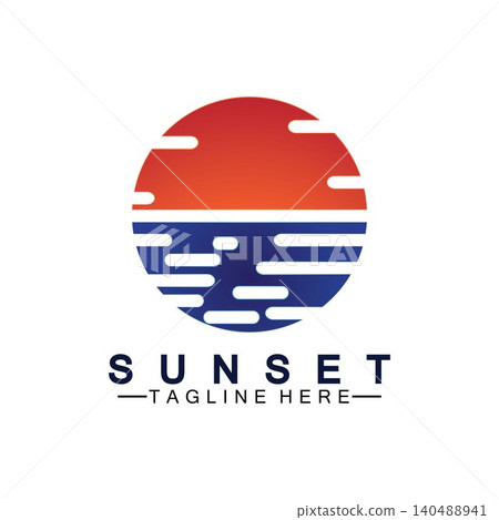 Sunset beach logo symbol vector illustration design template. Sunset beach logo symbol vector illustration design template. 140488941
