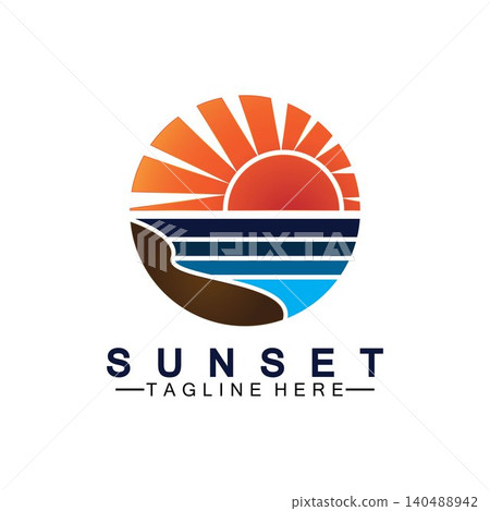 Sunset beach logo symbol vector illustration design template. Sunset beach logo symbol vector illustration design template. 140488942