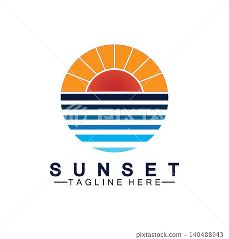 Sunset beach logo symbol vector illustration design template. Sunset beach logo symbol vector illustration design template. 140488943