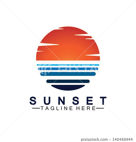 Sunset beach logo symbol vector illustration design template. Sunset beach logo symbol vector illustration design template. 140488944