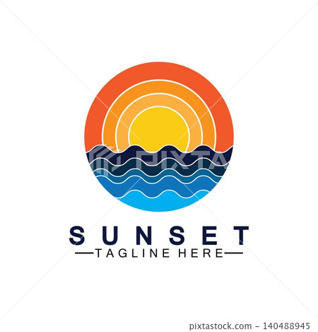 Sunset beach logo symbol vector illustration design template. Sunset beach logo symbol vector illustration design template. 140488945