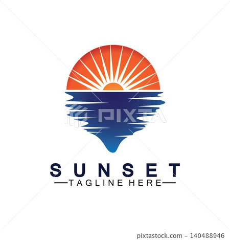 Sunset beach logo symbol vector illustration design template. Sunset beach logo symbol vector illustration design template. 140488946