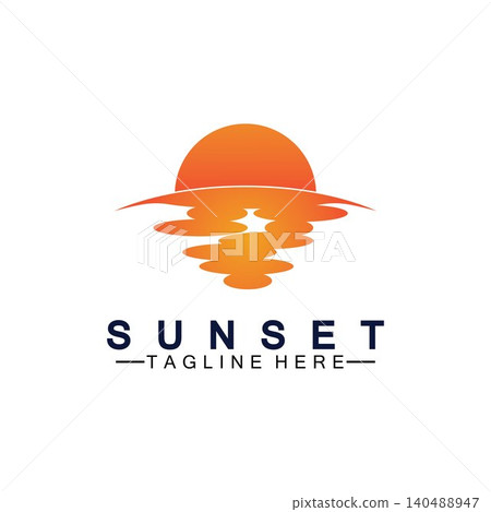 Sunset beach logo symbol vector illustration design template. Sunset beach logo symbol vector illustration design template. 140488947