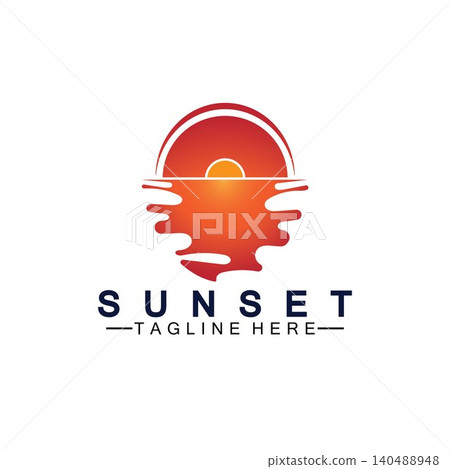 Sunset beach logo symbol vector illustration design template. Sunset beach logo symbol vector illustration design template. 140488948