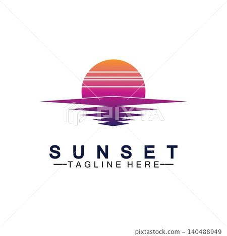 Sunset beach logo symbol vector illustration design template. Sunset beach logo symbol vector illustration design template. 140488949