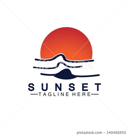 Sunset beach logo symbol vector illustration design template. Sunset beach logo symbol vector illustration design template. 140488950
