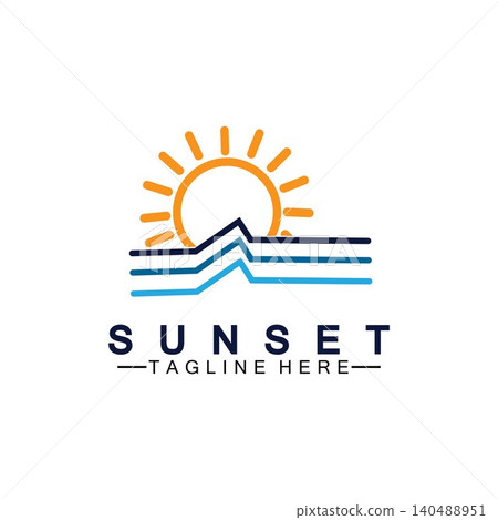 Sunset beach logo symbol vector illustration design template. Sunset beach logo symbol vector illustration design template. 140488951