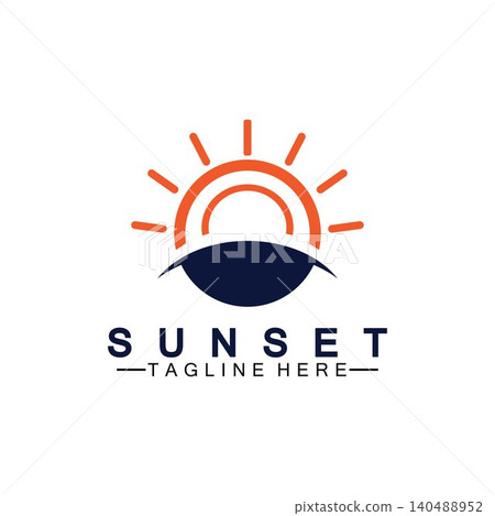 Sunset beach logo symbol vector illustration design template. Sunset beach logo symbol vector illustration design template. 140488952