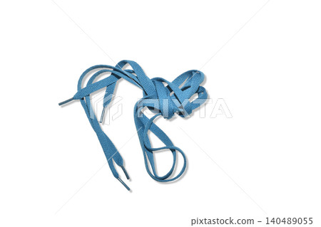 Blue sneaker laces are flat. Blue sneaker laces are flat. 140489055
