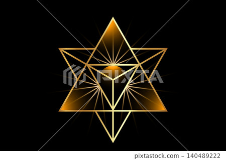 Gold Merkaba sacred spiritual icon. Energy soul symbol. Sacred geometry Merkabah, Star of David, golden luxury gradient on lights effect, mystical logo design isolated on black background Gold Merkaba sacred spiritual icon. Energy soul symbol. Sacred geometry Merkabah, Star of David, golden luxury gradient on lights effect, mystical logo design isolated on black background 140489222