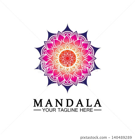 Circle pattern petal Flower Mandala Vector logo template illustration. Colorful template for spiritual retreat or yoga studio,Ornamental business cards,vintage luxury, ornamental decoration 140489289