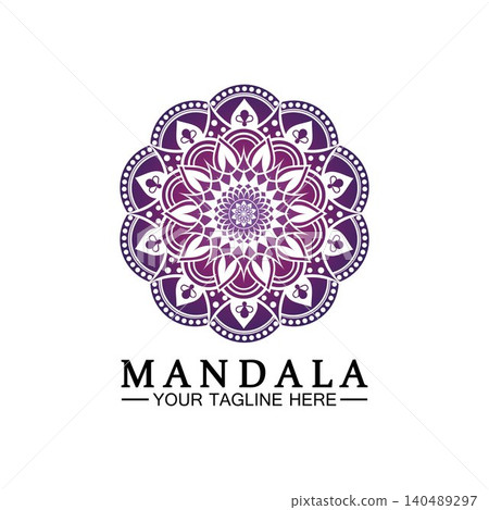 Circle pattern petal Flower Mandala Vector logo template illustration. Colorful template for spiritual retreat or yoga studio,Ornamental business cards,vintage luxury, ornamental decoration 140489297