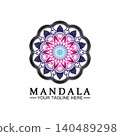Circle pattern petal Flower Mandala Vector logo template illustration. Colorful template for spiritual retreat or yoga studio,Ornamental business cards,vintage luxury, ornamental decoration 140489298