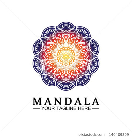 Circle pattern petal Flower Mandala Vector logo template illustration. Colorful template for spiritual retreat or yoga studio,Ornamental business cards,vintage luxury, ornamental decoration 140489299