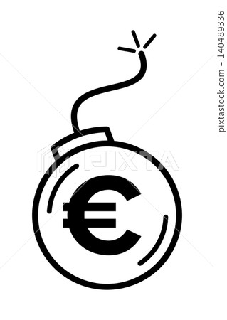 Euro debt, a ticking time bomb. Symbol of a money bomb. Euro sign inside bomb with burning fuse. Warning of financial explosion through hyperinflation and European debt crisis of the eurozone. Vector 140489336