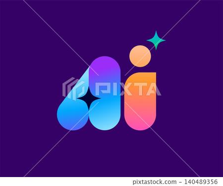 Colorful AI logo with star sparkle. Geometric A and I initials monogram with bright color gradient Colorful AI logo with star sparkle. Geometric A and I initials monogram with bright color gradient 140489356