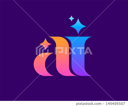 Colorful AI logo with star sparkle. Stylized A and I initials monogram with bright color gradient Colorful AI logo with star sparkle. Stylized A and I initials monogram with bright color gradient 140489387