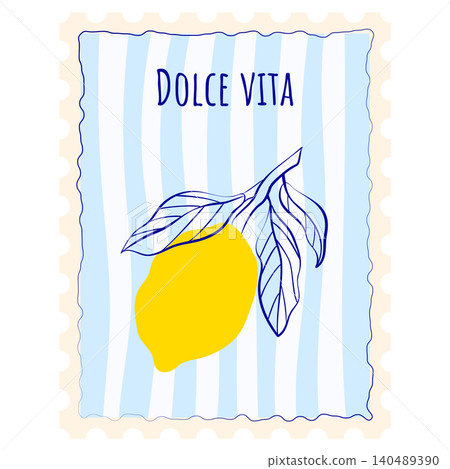 summer poster with lemon branch Amalfi design summer poster with lemon branch Amalfi design 140489390