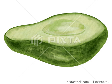 Hand-drawn watercolor illustration of an avocado. Whole green avocado. Healthy eating. Perfect for stores, cafes, packaging, menus, labels, fresh produce branding, and cosmetics. Hand-drawn watercolor illustration of an avocado. Whole green avocado. Healthy eating. Perfect for stores, cafes, packaging, menus, labels, fresh produce branding, and cosmetics. 140490069