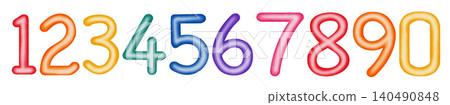 Hand drawn watercolor colorful numbers set isolated on white background. Bright textured digits from 0 to 9 for birthday, anniversary celebration, party invitations, kids design and card making. 140490848