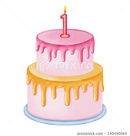 Watercolor illustration birthday cake and colorful number candles set from 0 to 9. Hand drawn festive confectionery for birthdays, anniversaries, party invitations, children's design, card making Watercolor illustration birthday cake and colorful number candles set from 0 to 9. Hand drawn festive confectionery for birthdays, anniversaries, party invitations, children's design, card making 140490864