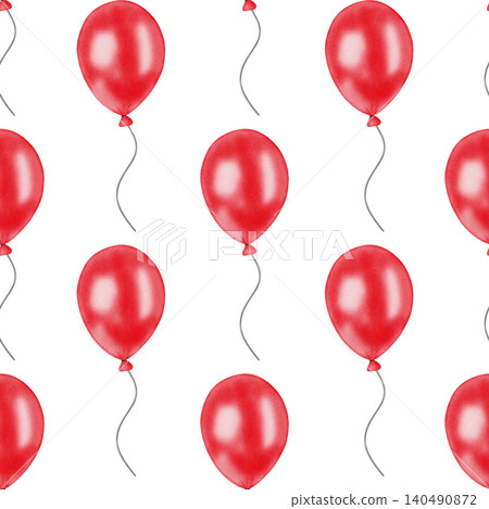 Watercolor red balloons seamless pattern. Hand drawn festive floating balloon with string background on white for birthday party, Valentine's day, wrapping paper, textile, wallpaper. Watercolor red balloons seamless pattern. Hand drawn festive floating balloon with string background on white for birthday party, Valentine's day, wrapping paper, textile, wallpaper. 140490872