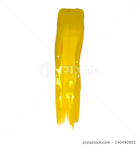 Realistic dark yellow paint brush stroke, vertical oil acrylic paint stripe, 3d textured artistic creative vector design 140490903