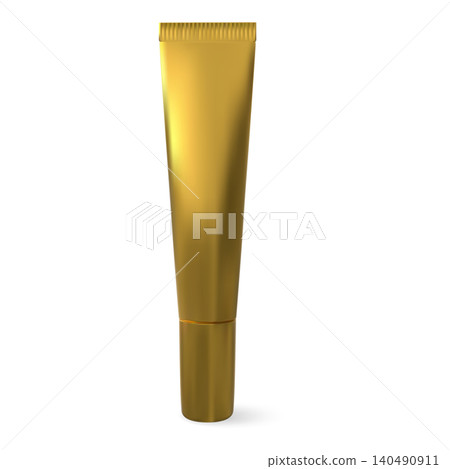 A realistic mockup of a golden, full tube, without a label, with a closed lid. 140490911