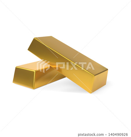 3D golden bars vector icon, realistic two ingots, gold bullion, banking business concept, currency investment, treasury 140490926