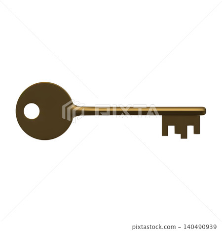 Antique metal brass key, realistic icon, door hardware. Antique metal brass key, realistic icon, door hardware. 140490939