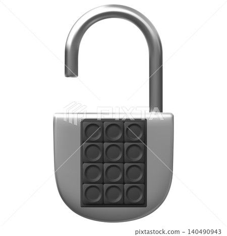 3D realistic metallic padlock with code buttons vector icon, open padlock rounded shape with combination password 3D realistic metallic padlock with code buttons vector icon, open padlock rounded shape with combination password 140490943
