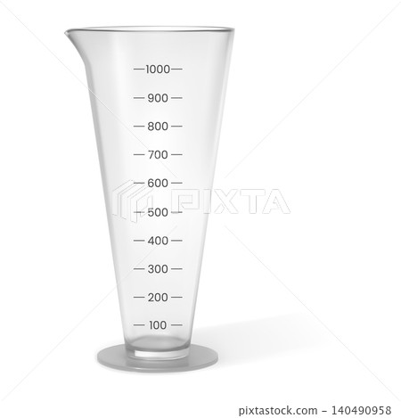Realistic transparent measuring cup 1000 ml, 3D vector glass empty pitcher container cone shape with milliliter scale Realistic transparent measuring cup 1000 ml, 3D vector glass empty pitcher container cone shape with milliliter scale 140490958