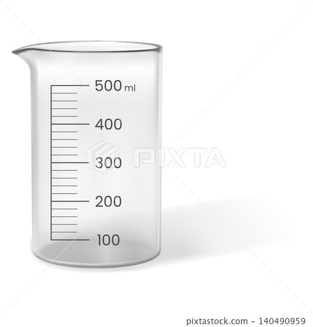 Realistic transparent measuring cup in 500ml size, 3D vector glass empty pitcher container with milliliter measure scale 140490959