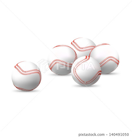 Groups of baseballs, white with red seams, with shadows. Groups of baseballs, white with red seams, with shadows. 140491050