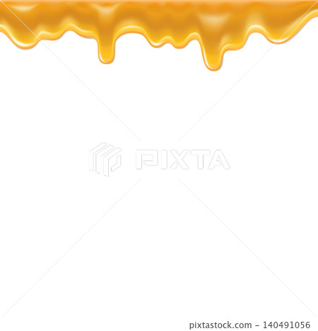 A realistic top border of dripping yellow honey. Golden sweet syrup A realistic top border of dripping yellow honey. Golden sweet syrup 140491056