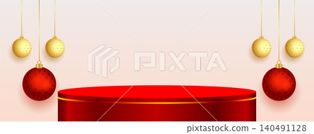 christmas seasonal banner with red podium christmas seasonal banner with red podium 140491128