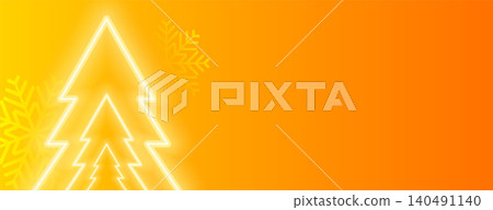 glowing neon christmas tree on yellow orange background glowing neon christmas tree on yellow orange background 140491140