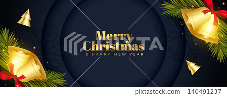 merry christmas wide lovely banner with 3d bell design 140491237