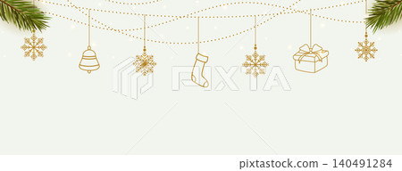 elegant merry christmas decorative elements with pine leaves banner elegant merry christmas decorative elements with pine leaves banner 140491284
