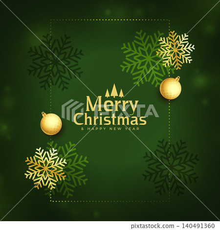 merry christmas green snowflakes golden background 140491360