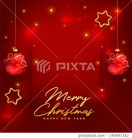 golden merry christmas red background with hanging ball design vector illustration golden merry christmas red background with hanging ball design vector illustration 140491382