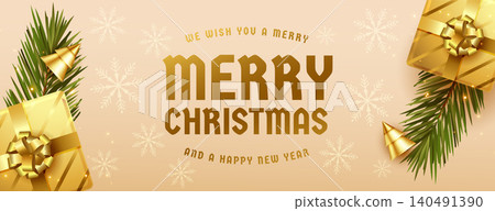 realistic merry christmas background with gift boxes and decoration realistic merry christmas background with gift boxes and decoration 140491390